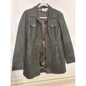 Maeve by Anthropologie Kellie Faux Leather Coat Gray Green Size 4
